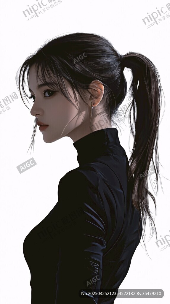 扎馬尾的黑衣優雅女性