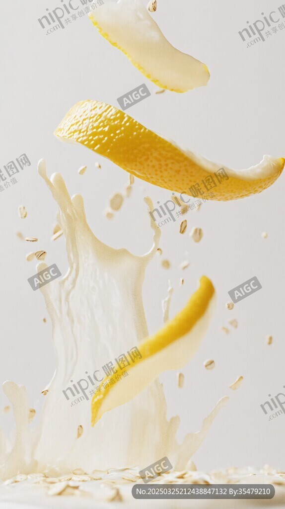 檸檬片飛濺入牛奶瞬間