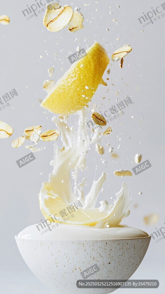 檸檬燕麥濺入碗中瞬間