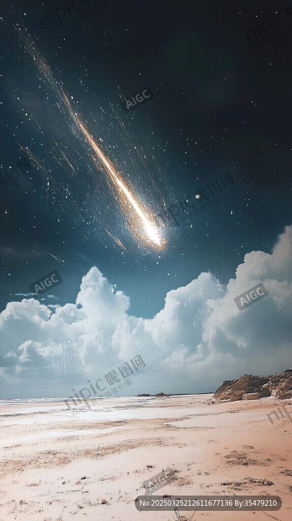 流星劃過夜空下的沙灘