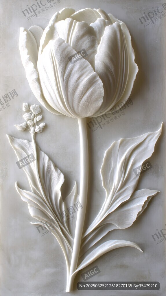 白色立體雕刻郁金香花卉