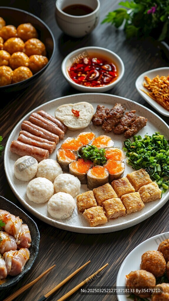 豐盛多樣的火鍋食材拼盤