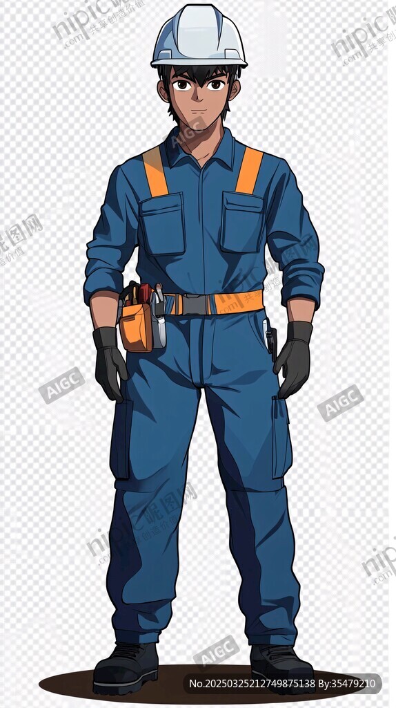 藍色工裝男工人形象