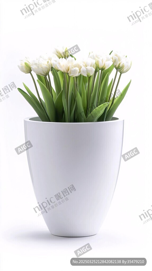 白色花瓶中的清新白郁金香