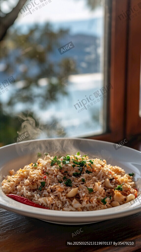 窗邊美味炒飯散發誘人香氣