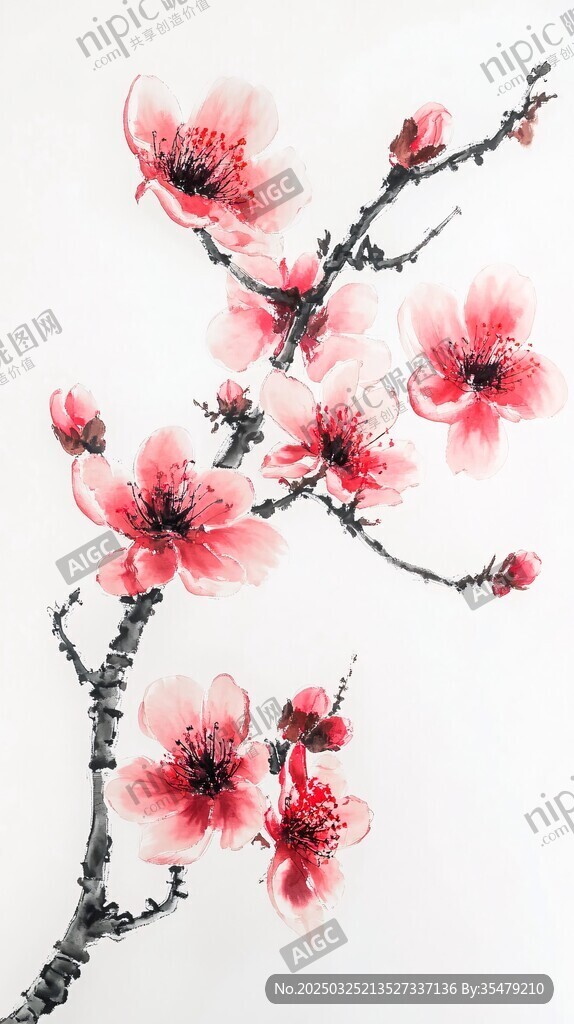 水墨桃花枝頭艷