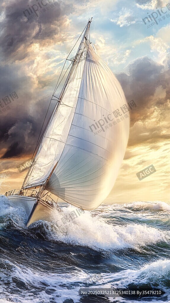 揚帆破浪的海上帆船景象