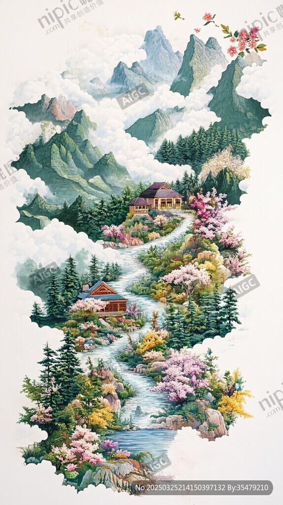 山間桃源美景圖