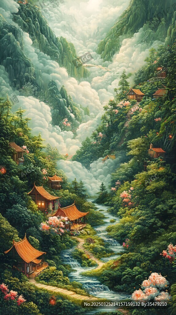 山間仙境 古宅溪流繁花