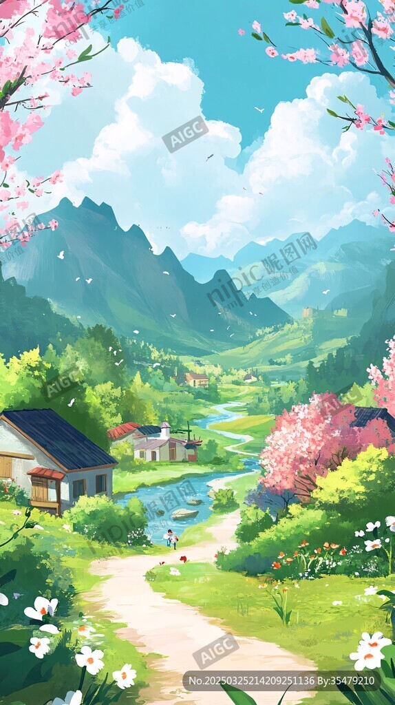 春日鄉(xiāng)村美景圖