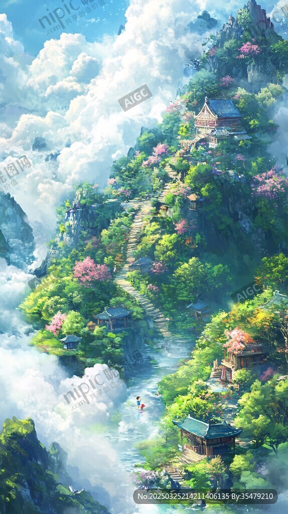 云霧山間的中式仙境村落