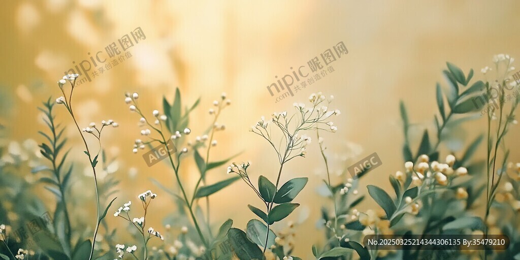 晨曦中的清新花草景致