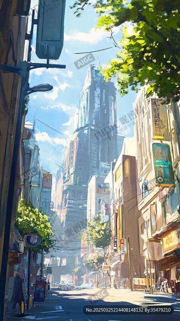 未來都市街道的奇幻景象