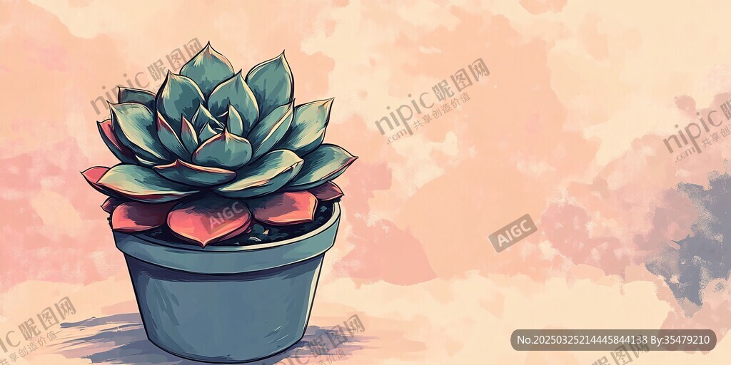 手繪可愛(ài)多肉盆栽插畫(huà)