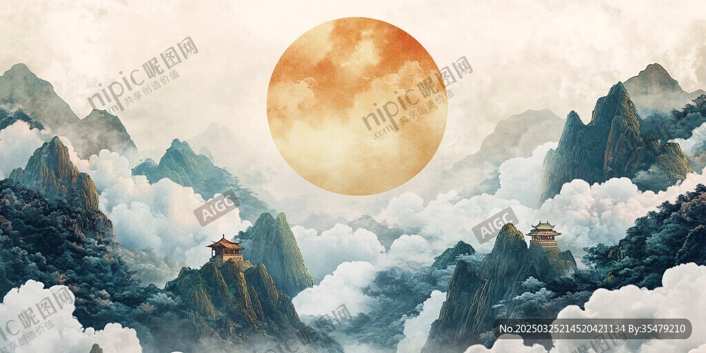 日出云海間的山巒美景