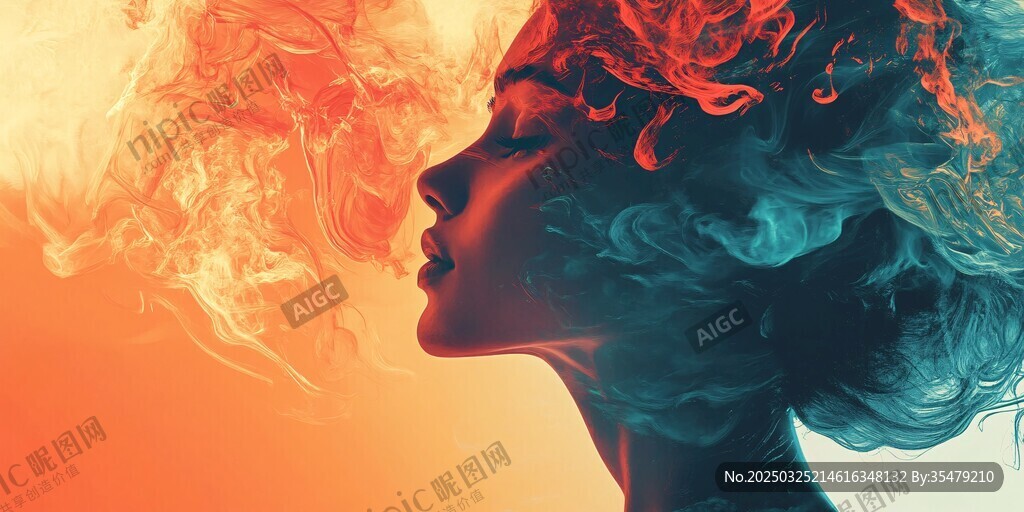 夢(mèng)幻火焰環(huán)繞的女性側(cè)影