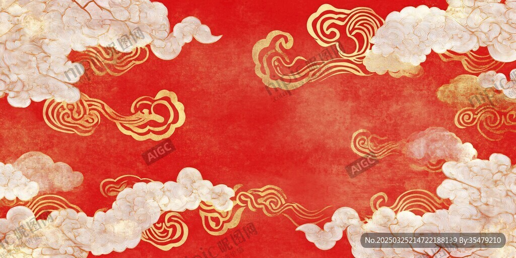 紅色中式云紋喜慶背景圖