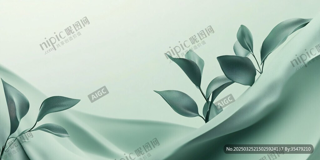 淡綠飄紗上的清新葉片