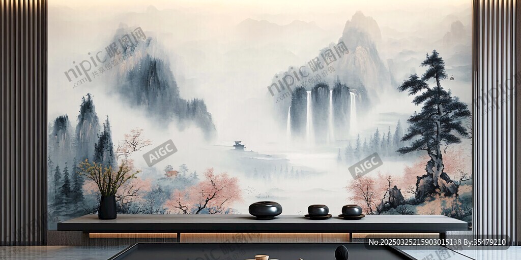 中式山水背景墻 雅致意境