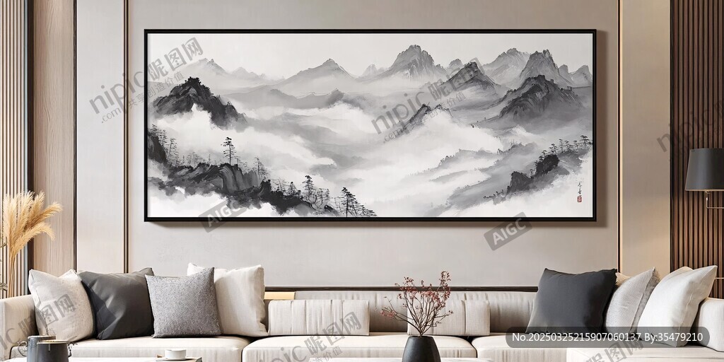 客廳中式水墨山水裝飾畫