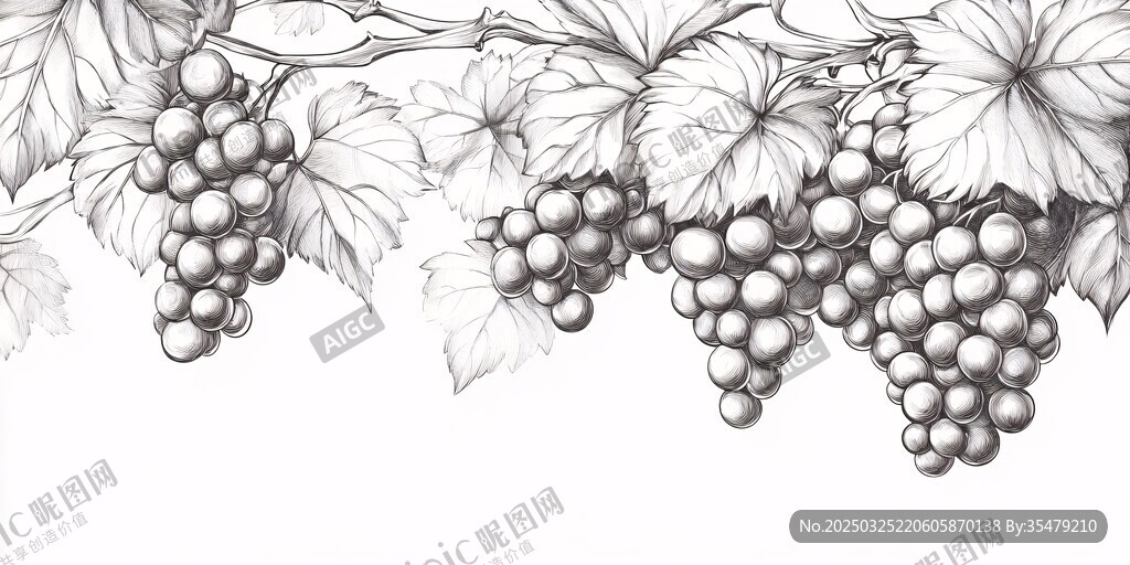 葡萄枝葉素描圖案