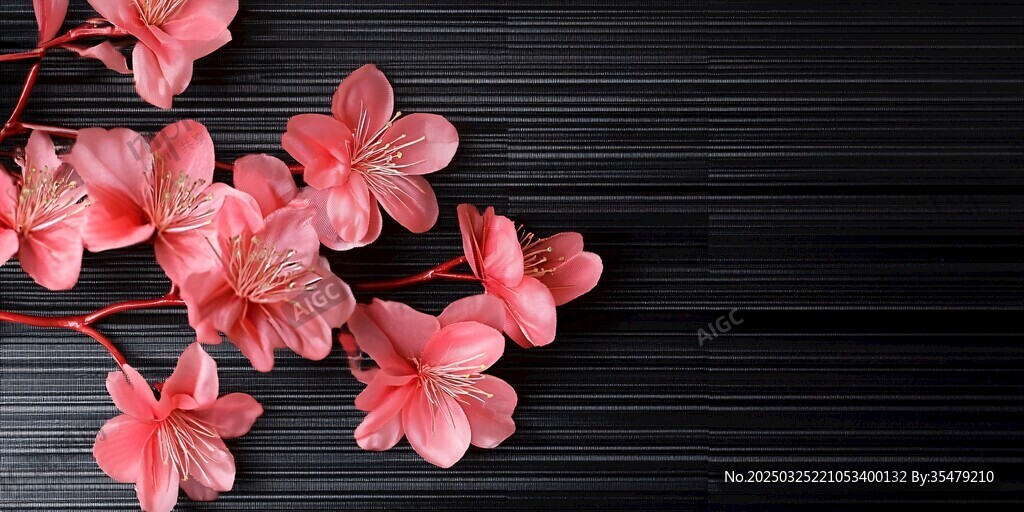 粉色花卉綻放于黑色背景
