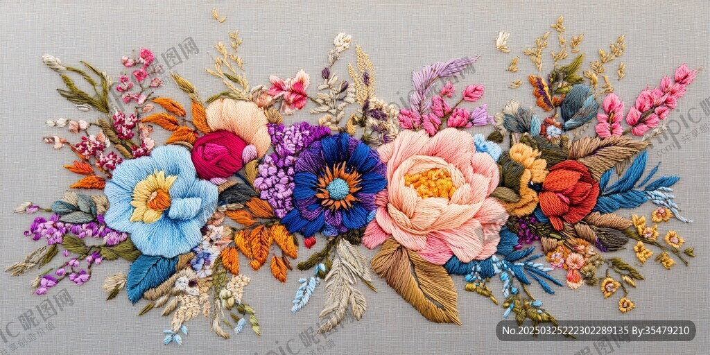 精美立體刺繡花卉作品