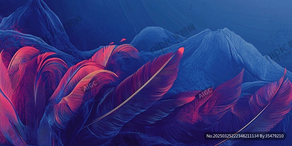 梦幻羽毛与山峦奇幻景象 梦幻羽毛与山峦奇幻景象