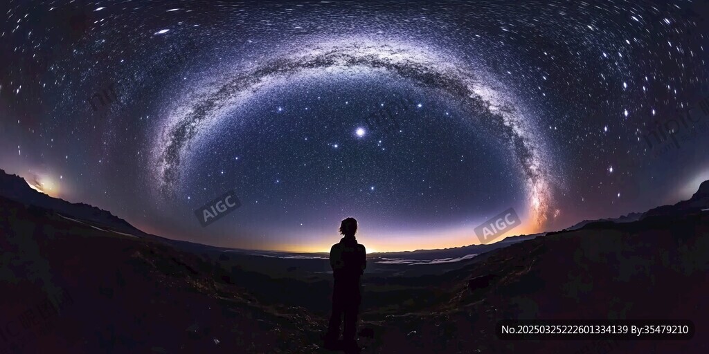 仰望浩瀚星空的孤獨身影