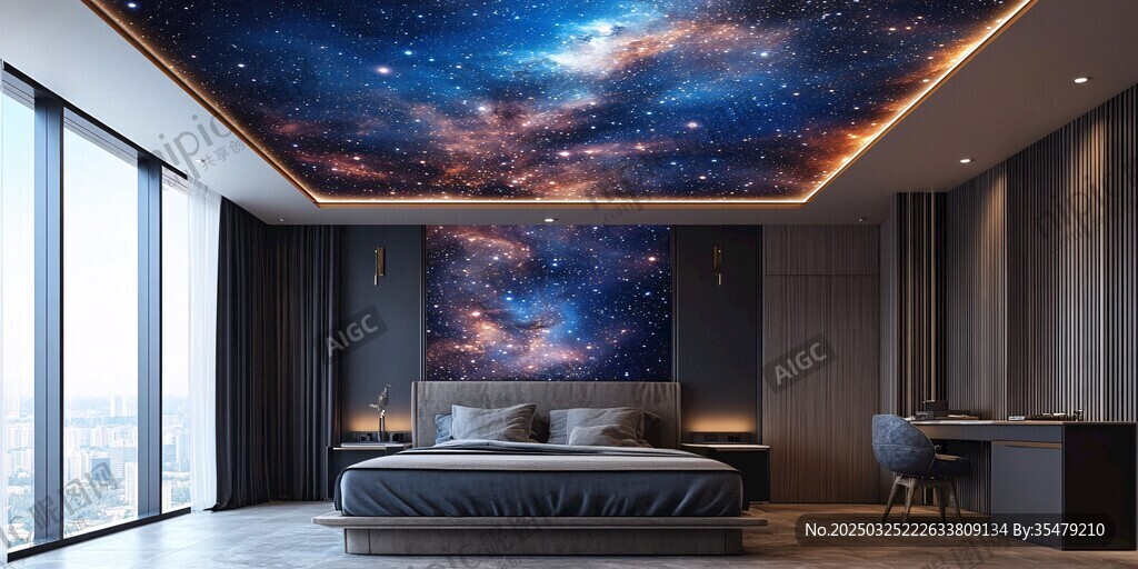 夢幻星空臥室天花板設計