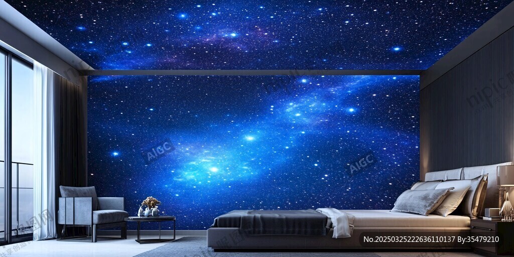 夢幻星空臥室背景墻