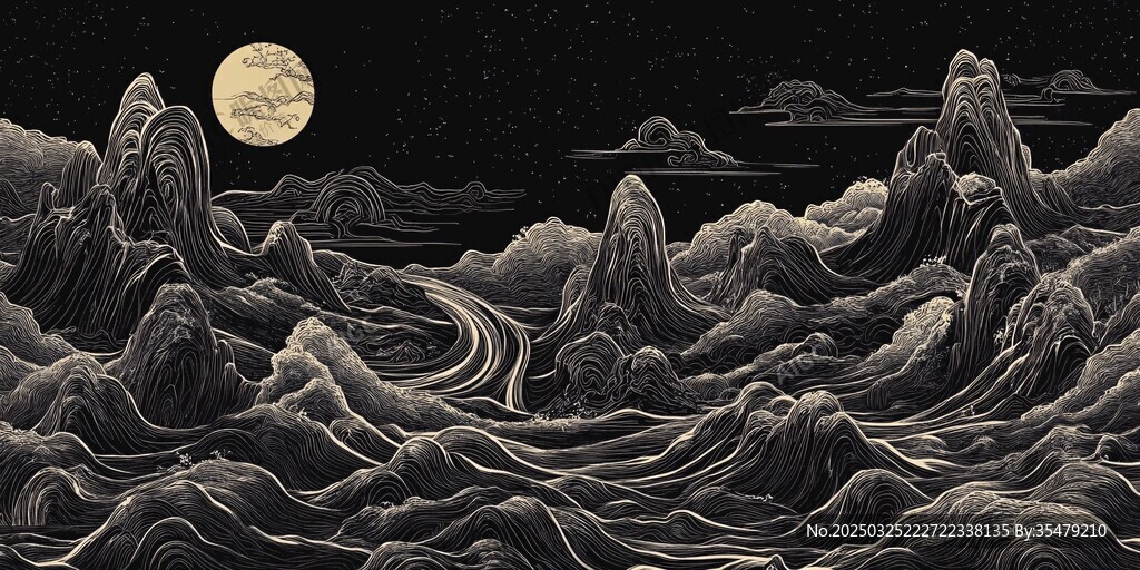 月夜下的山川奇幻景象
