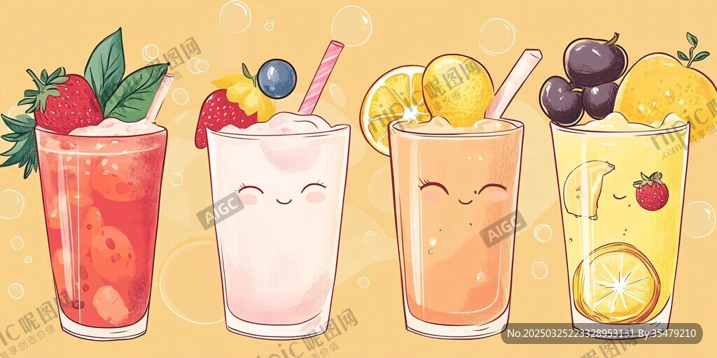 可愛卡通風(fēng)美味水果飲品