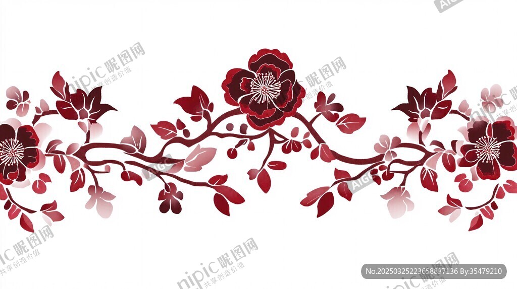 紅粉花卉藤蔓裝飾圖案