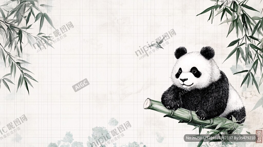 熊貓棲竹圖