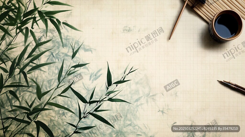 中式古風文房與翠竹景致