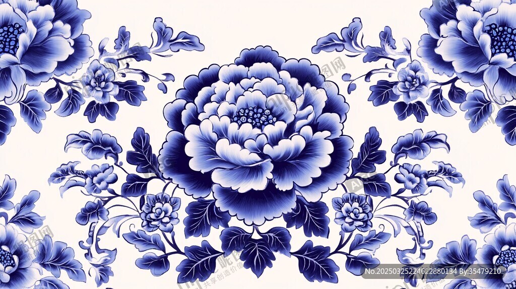 青花牡丹中式典雅花紋圖案