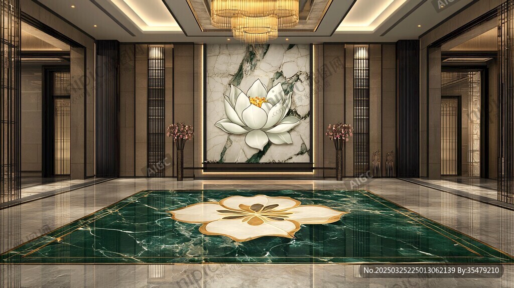 奢華大廳中式蓮花裝飾景觀