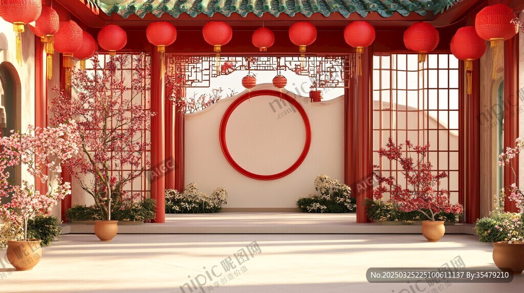 中式庭院紅燈籠裝點景致