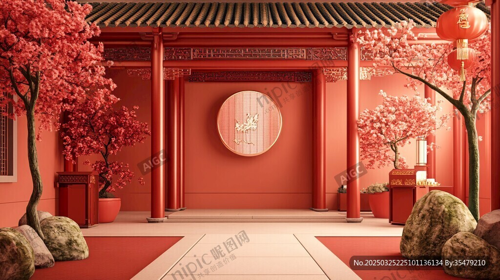 中式庭院的浪漫粉色景致