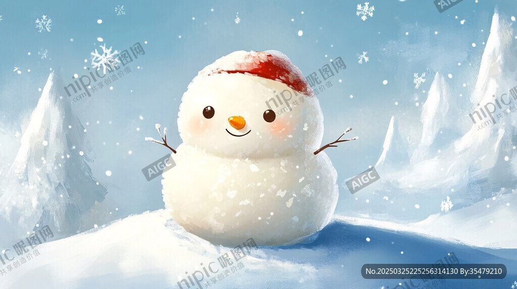 可愛雪人在冬日雪景中