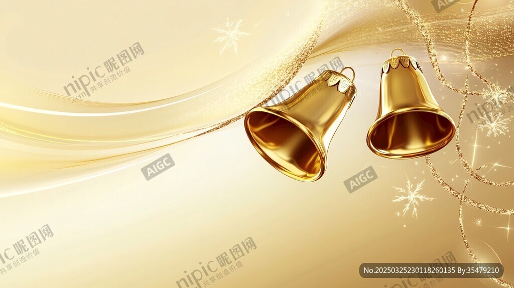 金色圣誕鈴鐺節日背景圖