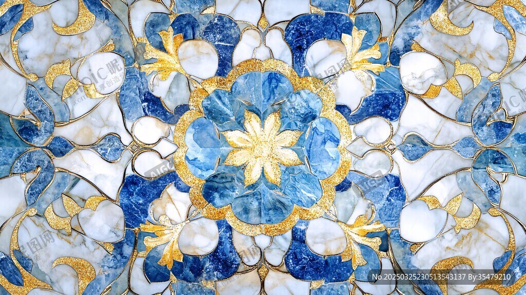 藍(lán)白金相間精美花紋圖案
