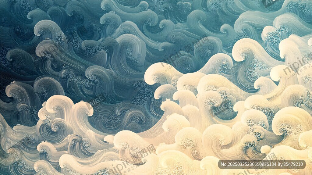 中式海浪藝術(shù)插畫