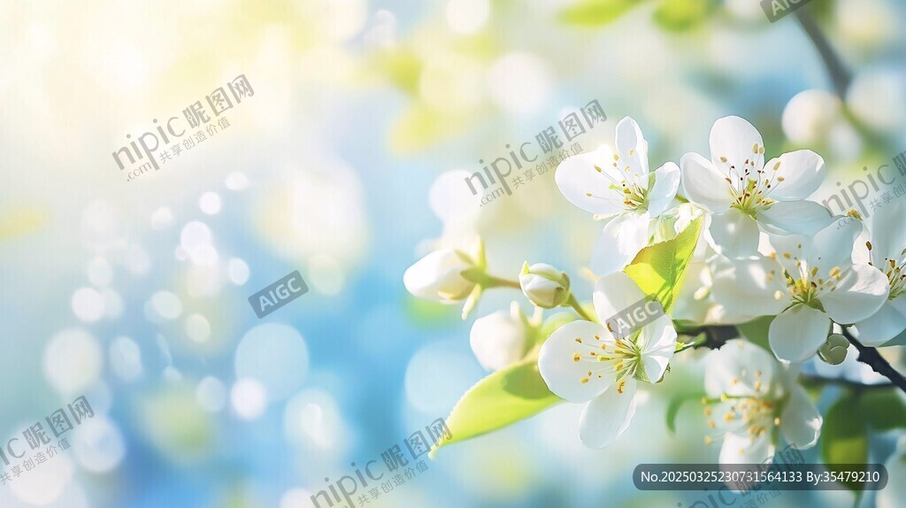 春日綻放的潔白花朵