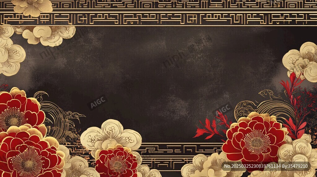 中式繁花黑金背景圖