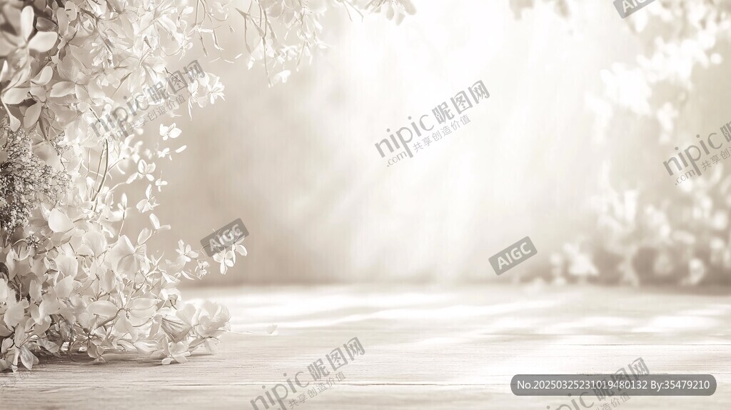 夢幻白色花卉背景場景