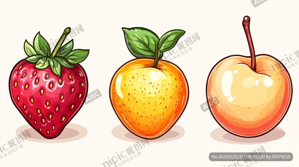 三種可愛水果插畫