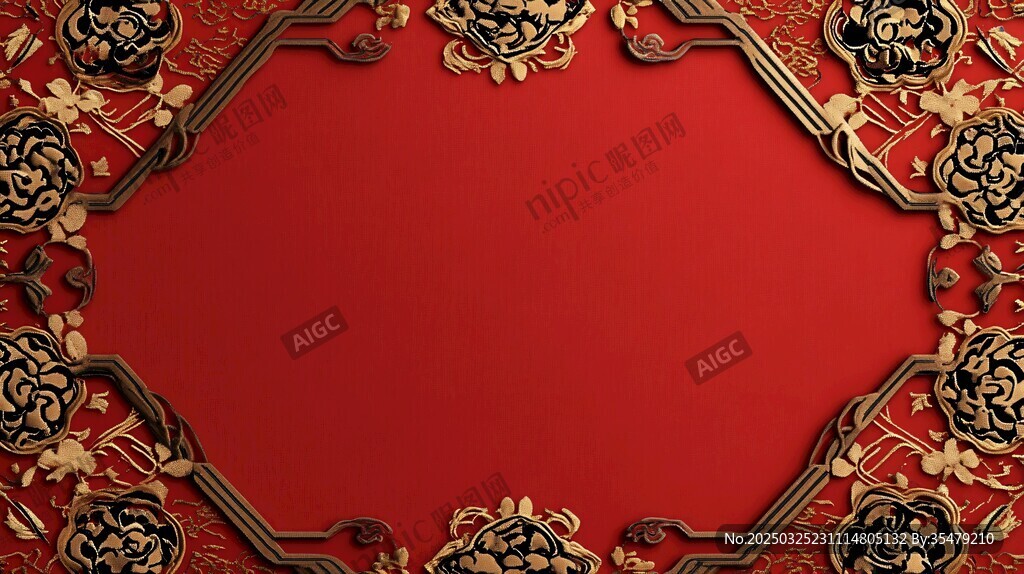 中式紅底金邊華麗裝飾圖