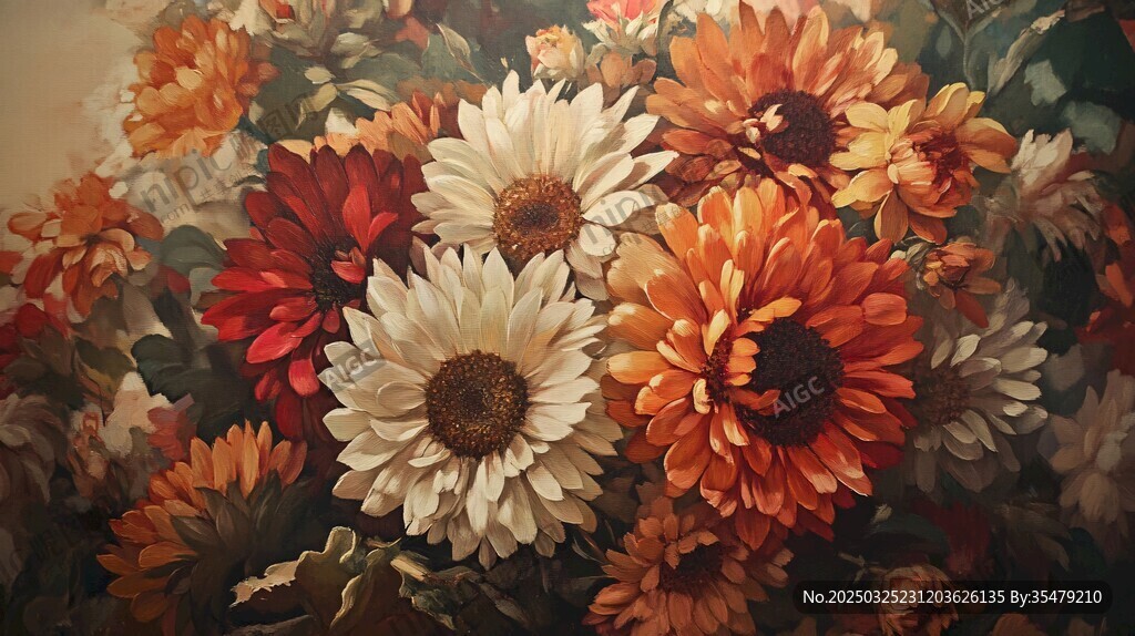 繽紛多彩花卉油畫作品